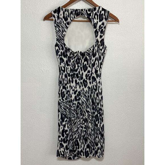 VTG 90s Cache Knee Length Dress S Animal Print Black White Classic Mob Wife - Picture 6 of 13
